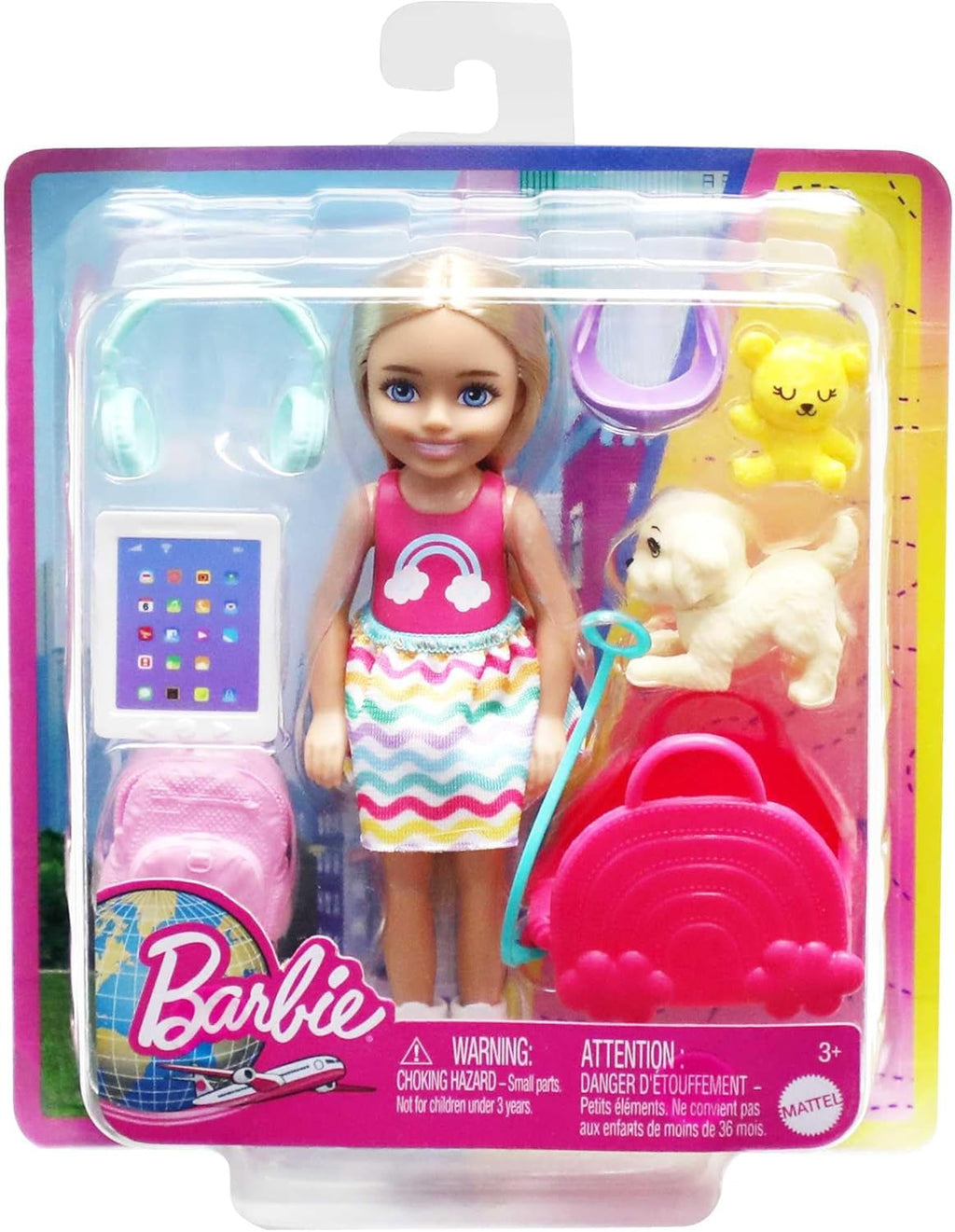 Jucărie Barbie, păpușă Chelsea și accesorii, set de călătorie cu câine și 6 piese, inclusiv suport pentru câine, HJY17 Papusi Naty Shop
