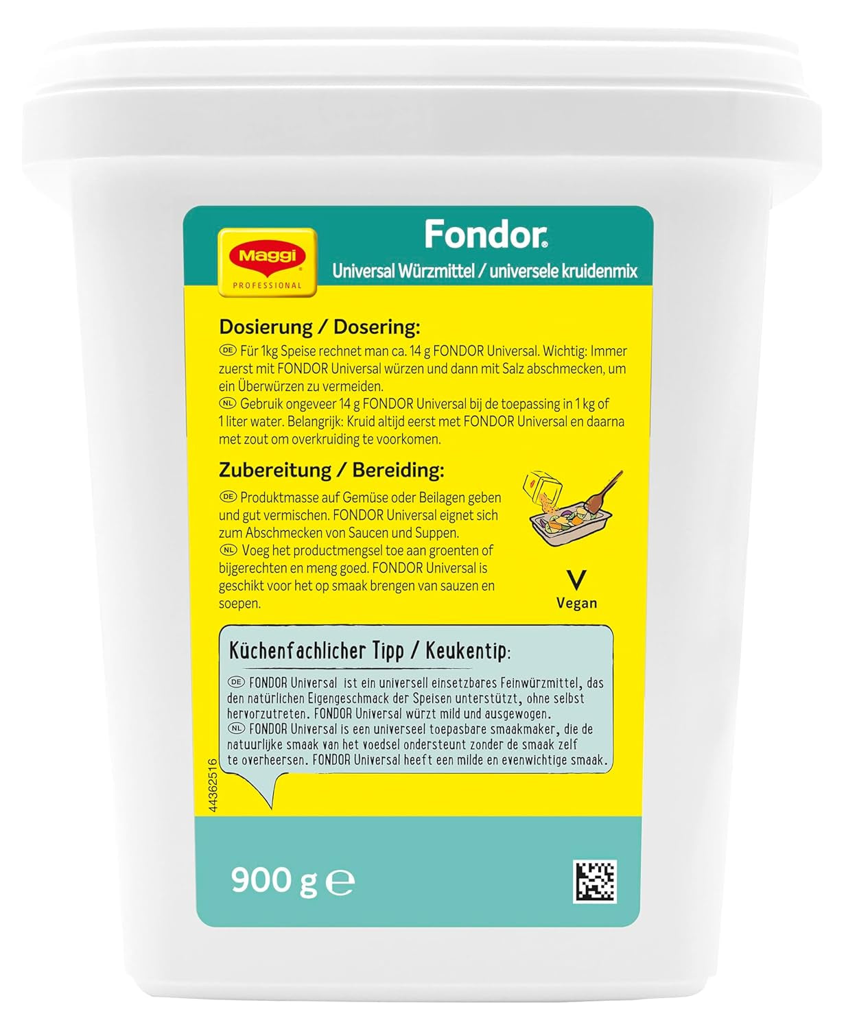 Maggi Professional Fondor Universal-Würzmittel o.k.A., vegane Würzmischung, 1er Pack (1 x 900g Gastro Box)