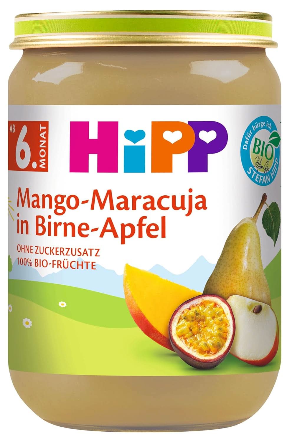 Hipp für kleine Feinschmecker, Nektarinen in Apfel und Mango, ohne Zuckerzusatz, 6 x 190 Gramm Mutter und Kind Naty Shop 190 Gramm Mango und Passionsfrucht in Apfelmus mit Birnen