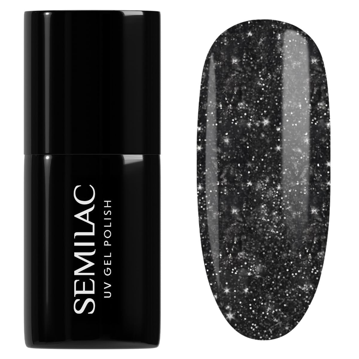 Semilac UV Nagellack 394 Sparkling Midnight Date 7 ml – Dunkler Nachthimmel mit Glitzereffekt – Love Is In The Nails Collection