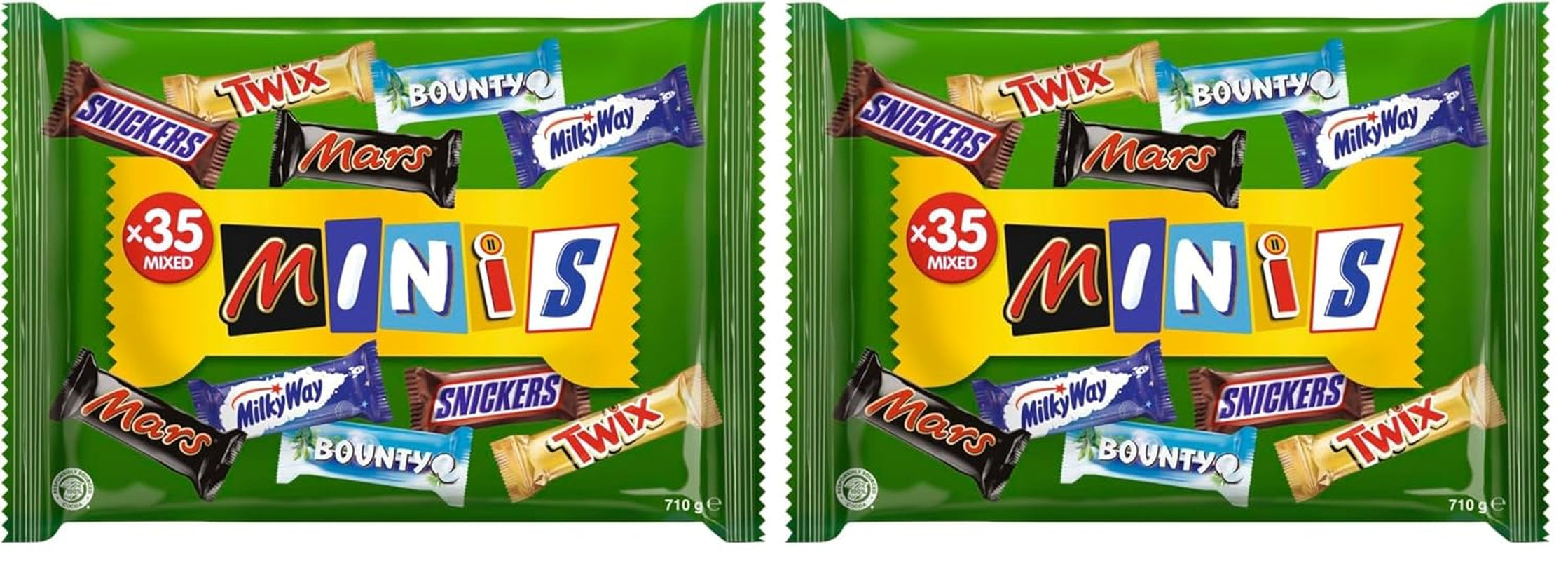 Mini-Mischschokoladen-Großpackung, Schokolade, 35 Mini-Schokoladensnacks (Mars, Snickers, Bounty, Twix, Milky Way) als Süßigkeiten, Schokoladengeschenk, Bonbonbox (710 g)