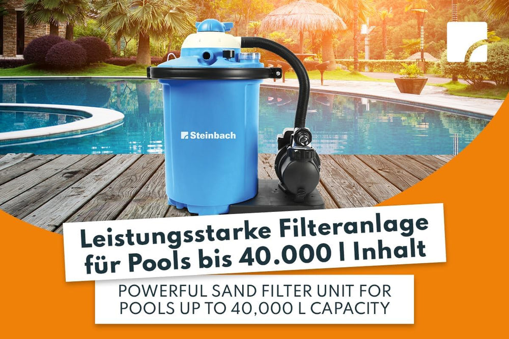 Steinbach Comfort 75 Filtersystem – 040100 – Selbstansaugende Pumpe für Pools bis 40.000 l – Mit Vorfilter, Manometer, Timer und LED-Anzeige – Inklusive speziellem INTEX 2"-Adapter