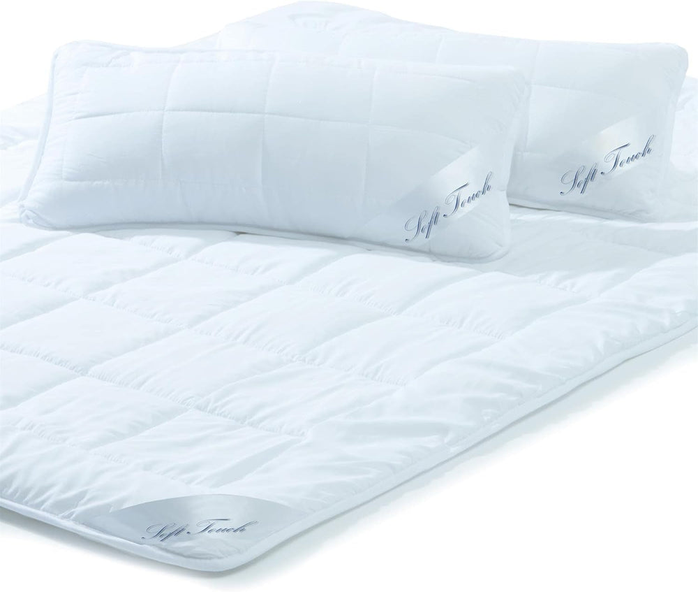 Aqua-Textil Soft-Touch-Set für Kinder, Bettdecke 100 x 135 cm, 250 g und 350 g, mit Kissen 40 x 60 cm, 150 g, Bettdecke 4 Jahreszeiten, Klimakontrolle, Öko-Tex, Bettdecken und Steppdecken, Naty Shop 200 x 200 cm + 2 x 40 x 80 cm, Sommer