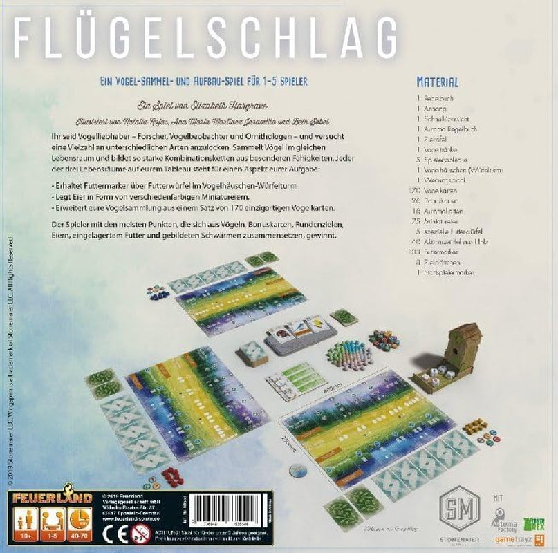 Feuerland Spiele 104-146-901 63558 Wingspan Brettspiel, deutsche Ausgabe – Kennerspiel des Jahres 2019 (Kritikerpreis)