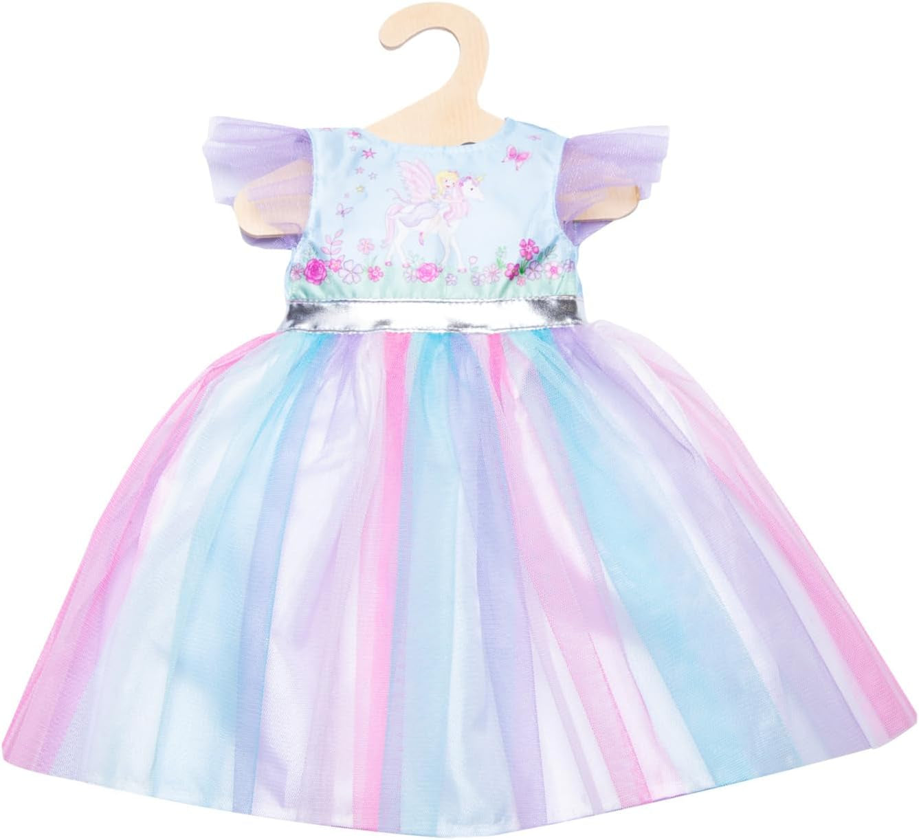 Heless 1130 - Kleid für Puppen im Design Fairy und Einhorn, mit silberner Krone, Größe 28 - 35 cm