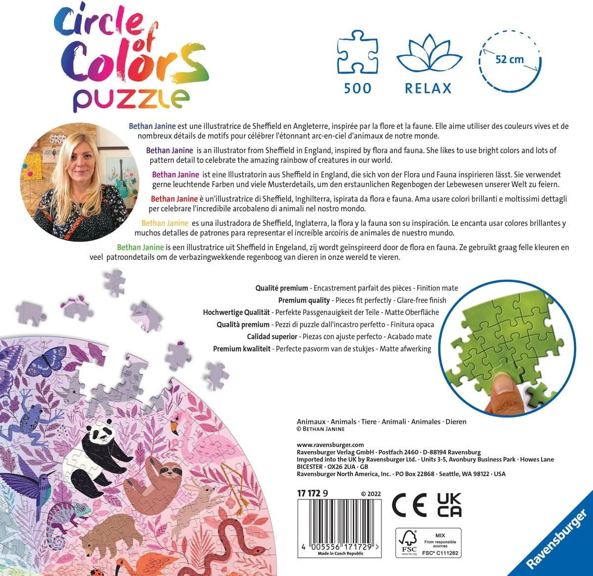 Ravensburger Puzzle 17172 Cercul de culori -Animale 500 piese Puzzle Naty Shop