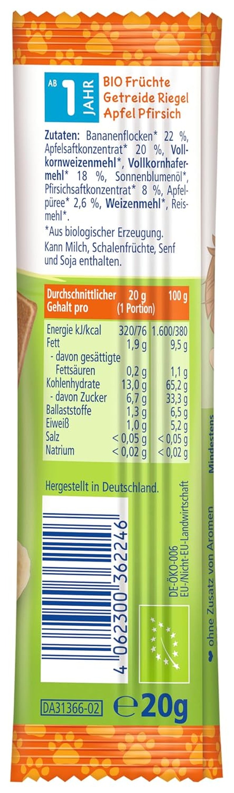 HiPP Lion Müsliriegel mit Crunchy Oats und Apfel und Pfirsich (24 x 20g), ab 1 Jahr, nur mit Früchten gesüßt, in bester Bio-Qualität