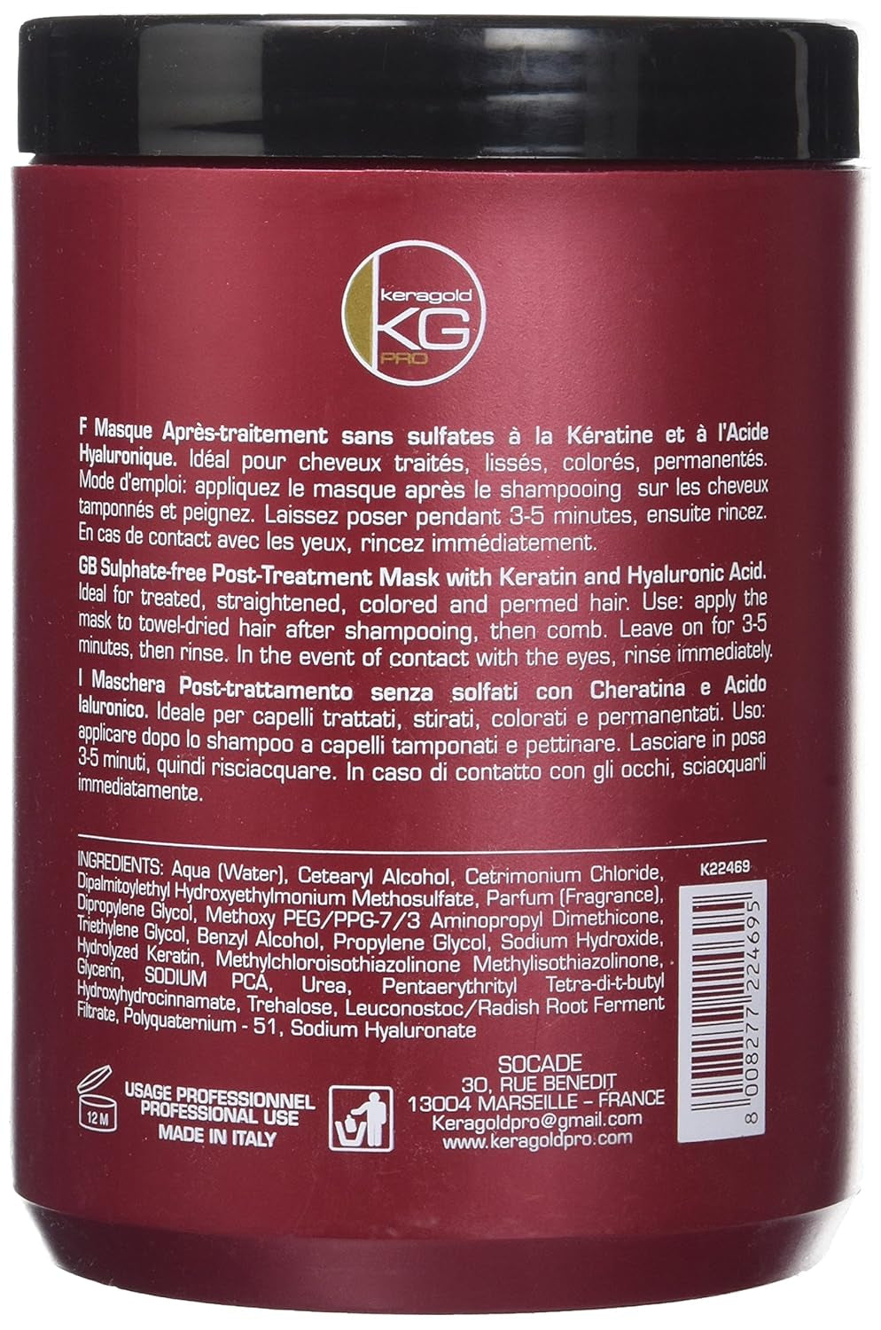 DD Mască fără sulfați, keratină/acid hialuronic, 1 litru Masca de par Naty Shop