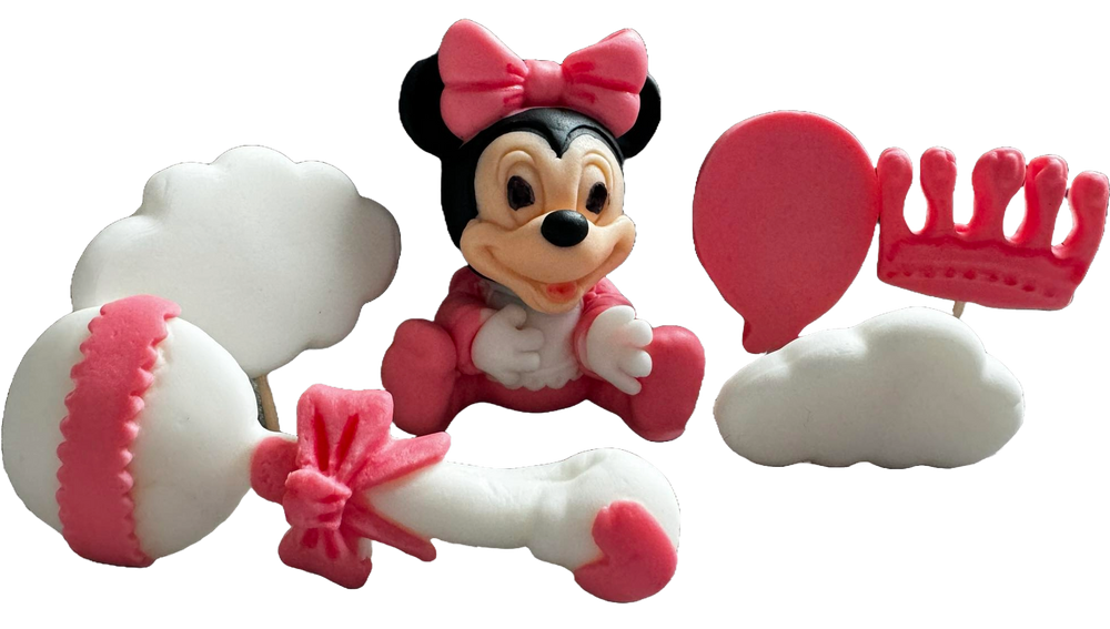 Set 6 decoratiuni comestibile din zahar, Minnie Mouse Decoratiuni din Pasta de Zahar Naty Shop
