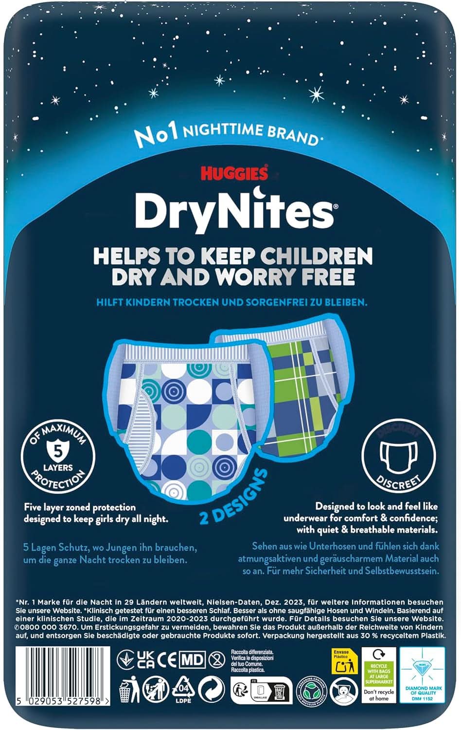 Huggies Drynites Super saugfähige Nachtwindeln, für Jungen 8–13 Jahre (30–48 kg), 9 Stück. Mutter und Kind Naty Shop