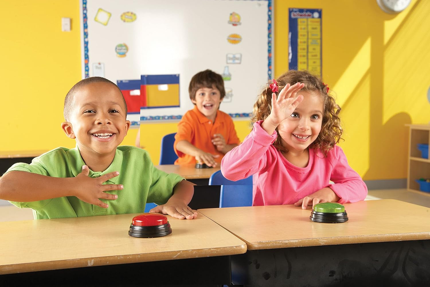 Learning Resources Light & Sound Buzzer jocuri educaționale de la 3 ani Jucărie de întrebări pentru copii cu 4 sunete diferite pentru serile de jocuri și sălile de clasă Jucarii Bebe Naty Shop