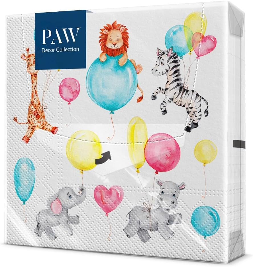 PAW - Șervețele 3 straturi (33 X 33 Cm) I 20 de bucăți I Perfect pentru petreceri, zile de naștere, sărbători I Decorațiuni de masă pentru petreceri pentru copii - Șervețele de hârtie colorate cu motiv - fotbal I minge de fotbal (pachet cu 2)