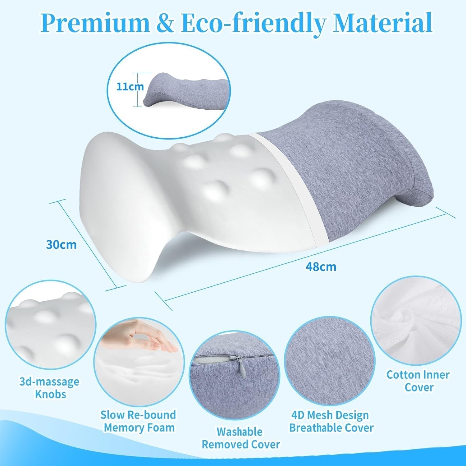 SAHEYER Pernă lombară Pernă lombară ortopedică din spumă cu memorie, pernă ergonomică pentru spate și suport lombar pentru pat, canapea, scaun, mașină și scaun de birou, gri Perne lombare Naty Shop