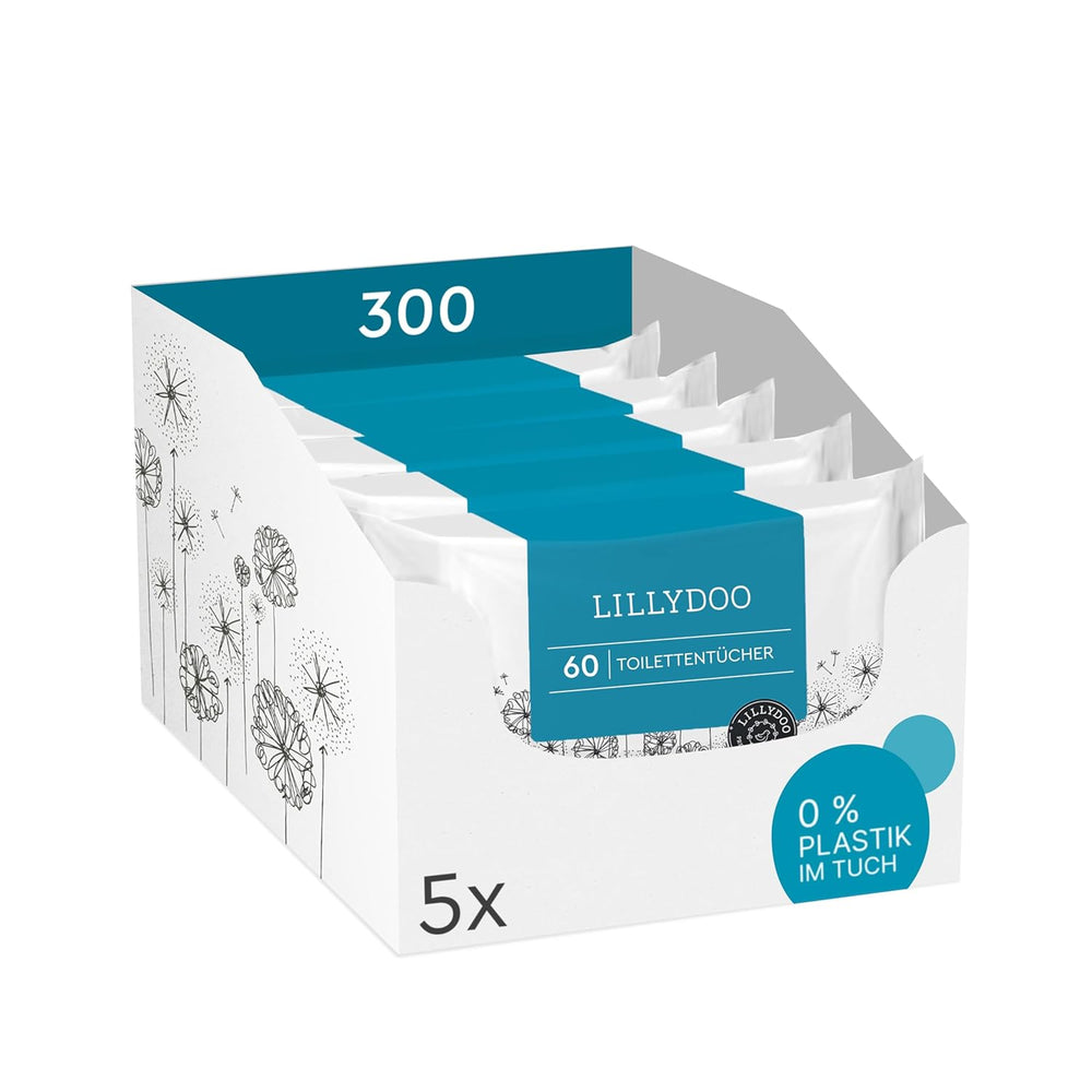 LILLYDOO Toiletten-Feuchttücher, 720 Stück (12 x 60), 100 % plastikfreie, spülbare Tücher, parfümfrei