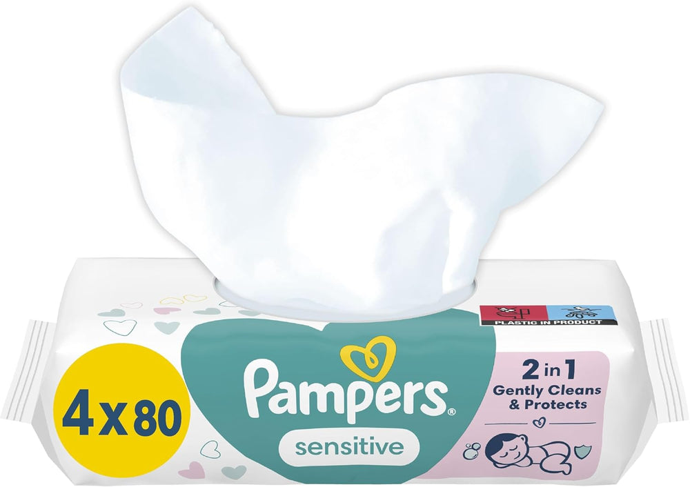 Pampers Sensitive Baby-Feuchttücher, 15er-Pack mit 80 Tüchern, 1200 Baby-Feuchttücher, 2-in-1, sanfte Reinigung und Hautschutz