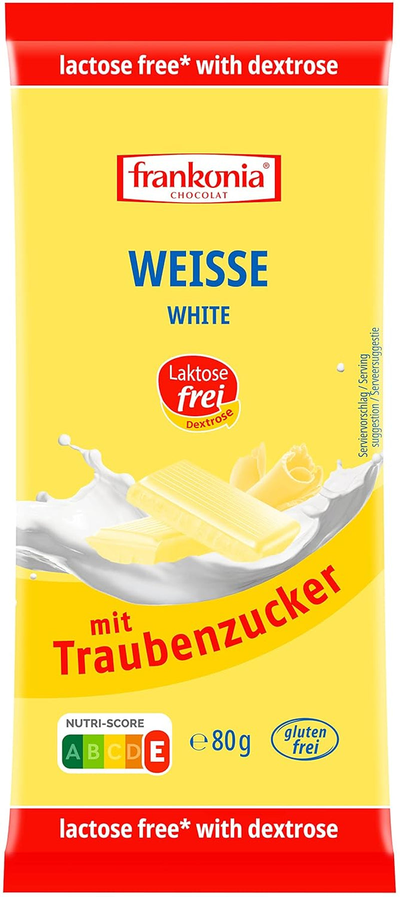 frankonia SCHOKOLADE Weiße Schokolade mit Dextrose, laktosefrei und glutenfrei, 80 g