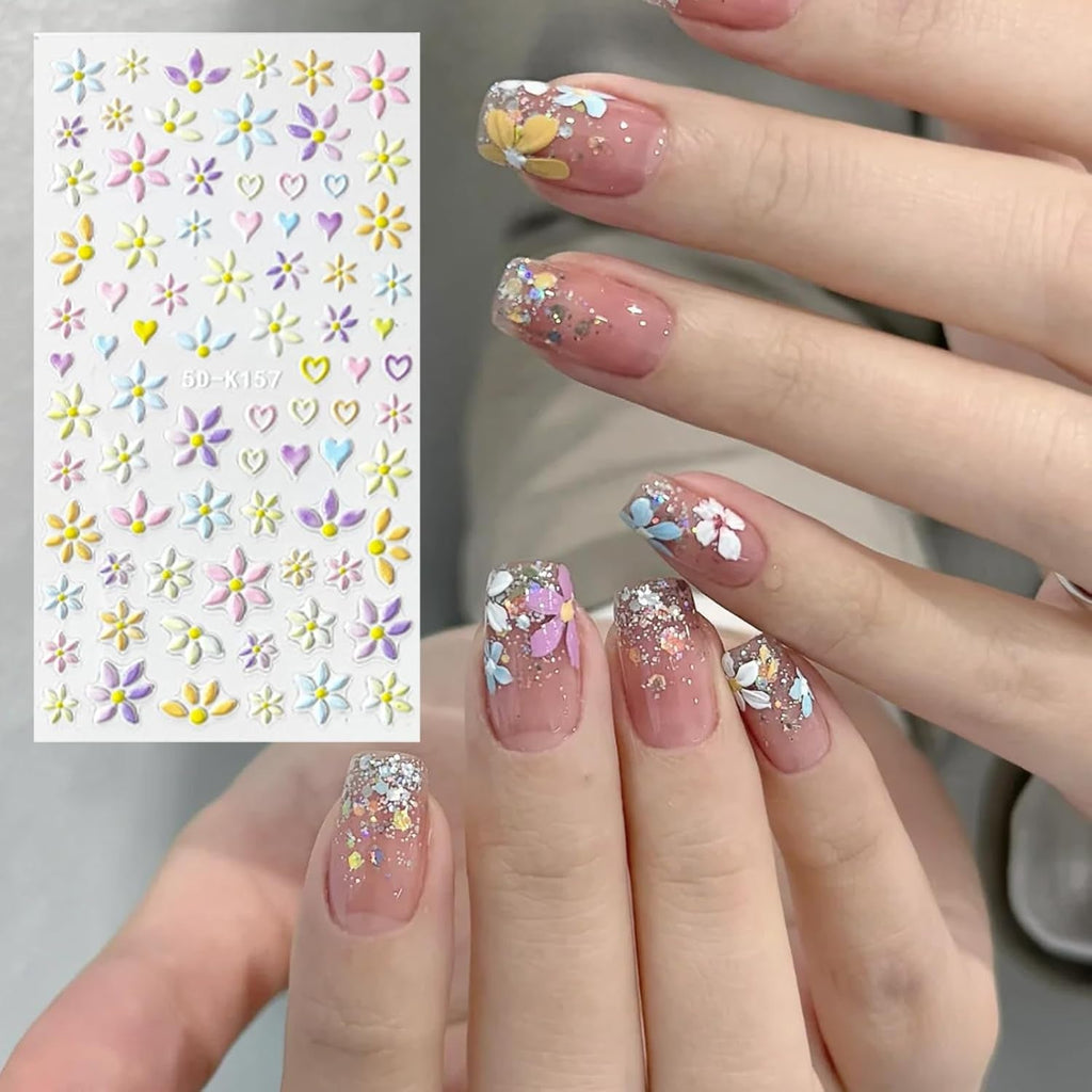 Nagelsticker Set Für Einzigartiges Nageldesign, 4 Blatt Frühlingsthemen Nail Art Zubehör, Perfekt Für 3D Gel Nägel Und UV Gel Strips