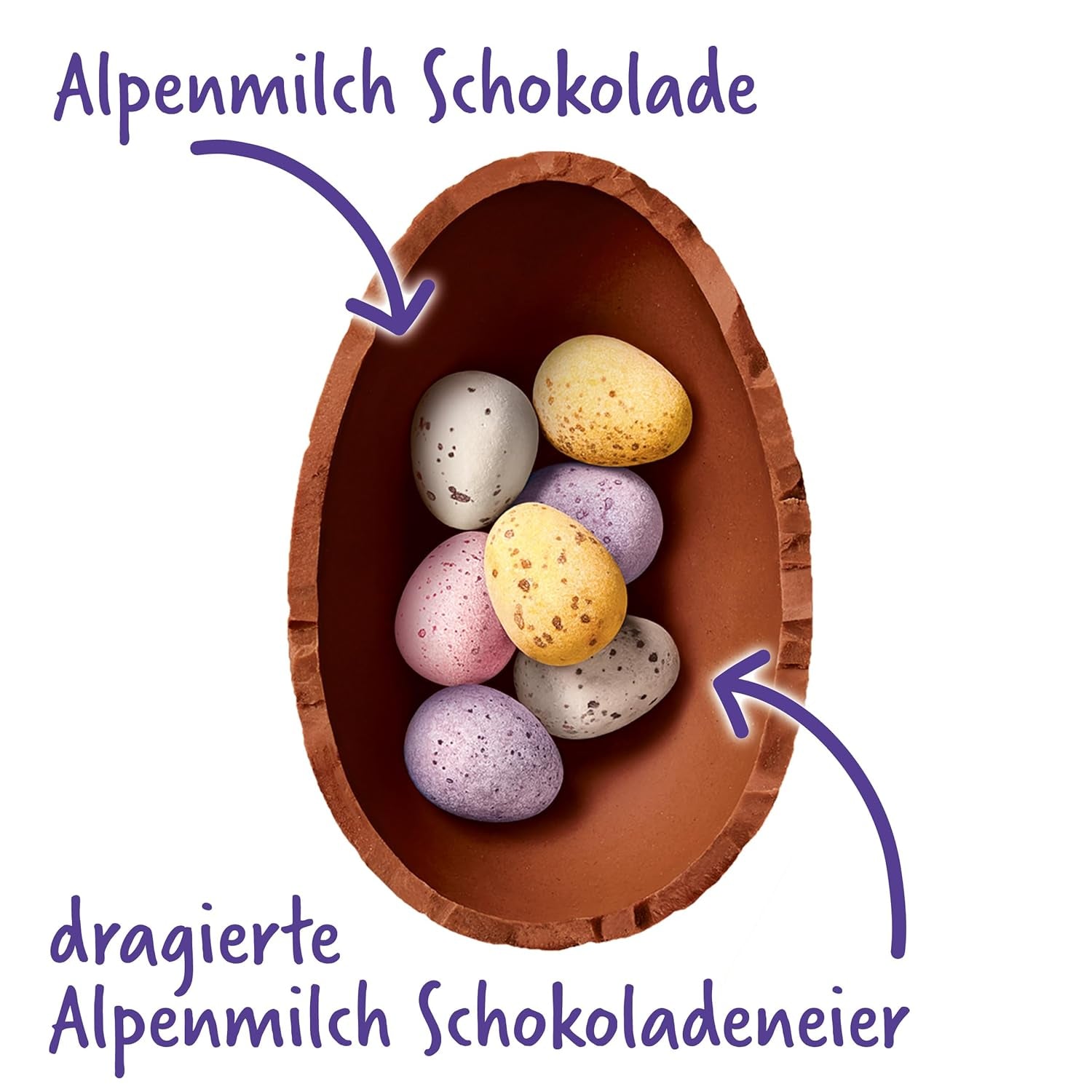 Milkshake Me Egg – Schokoladenei gefüllt mit Mini-Bunteiern aus Alpenmilchschokolade – 97g