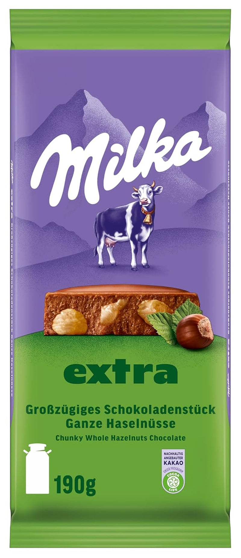 Ganze Haselnüsse mit Schokolade Milka Extra – Alpenmilchschokolade mit knackigen ganzen Haselnüssen – 12 x 190g