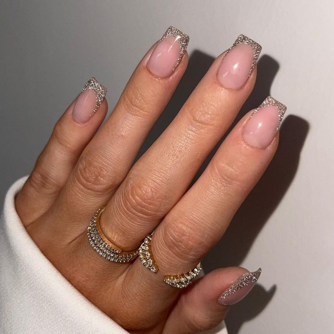 Unghii false cu vârf francez scurt – 30 de bucăți de unghii negre pentru a le lipi pe unghii scurte pătrate, unghii false cu vârf francez cu lipici, set unghii artificiale pătrate pentru femei