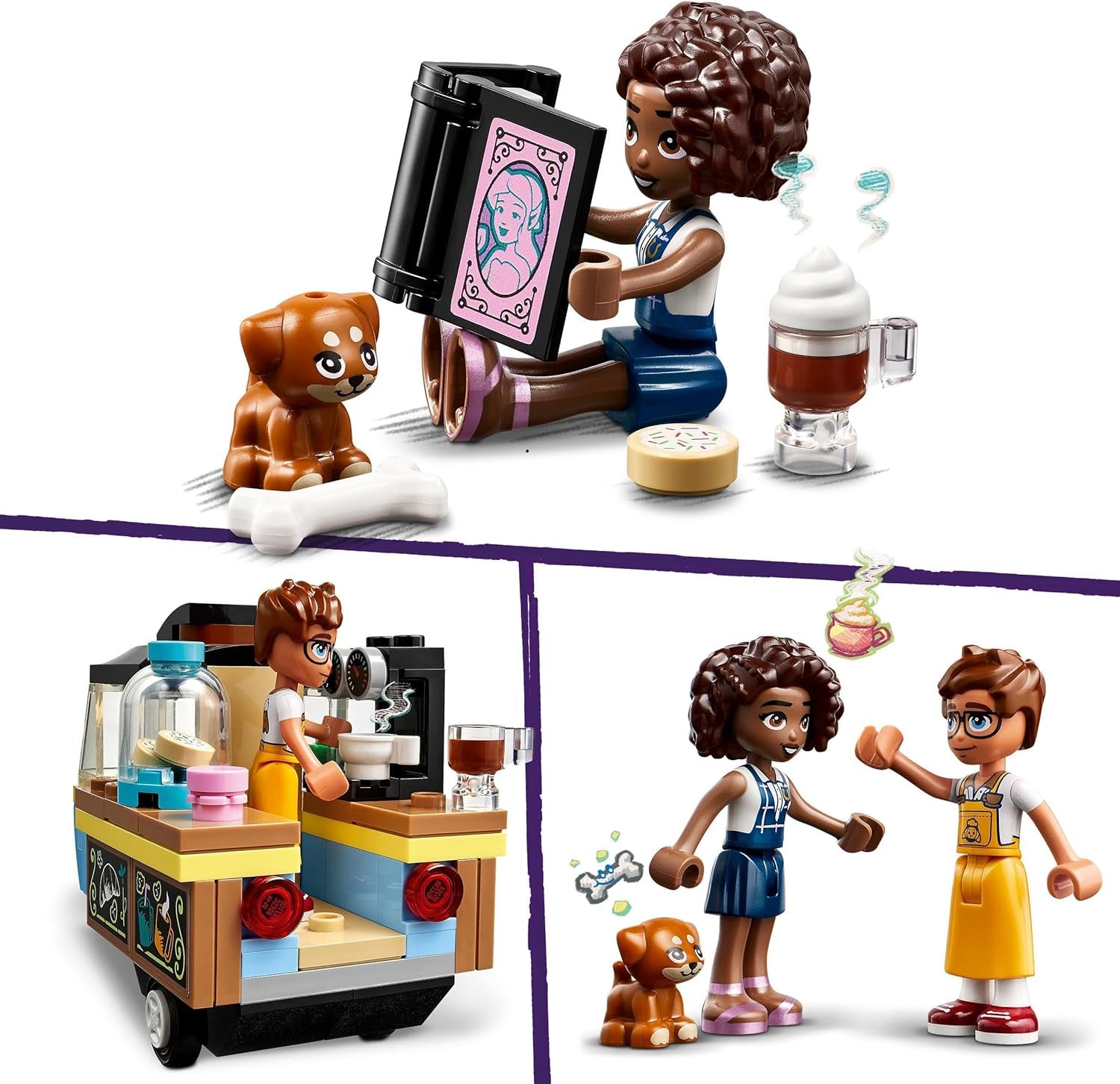 LEGO Friends Rolling Café Kleines Backspielzeug für Kinder, Geschenk für Mädchen und Jungen ab 6 Jahren, Lernspielzeug mit Aliya, Jules und Aira dem Hund 42606 Bausets Beuche den LEGO-Store
