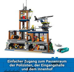 LEGO City Polizeistation auf der Gefängnisinsel, Polizeispielzeug mit Hubschrauber, Stiefel und Hai, Set mit 7 Minifiguren und Hund, Geburtstagsgeschenk für Jungen und Mädchen ab 7 Jahren 60419