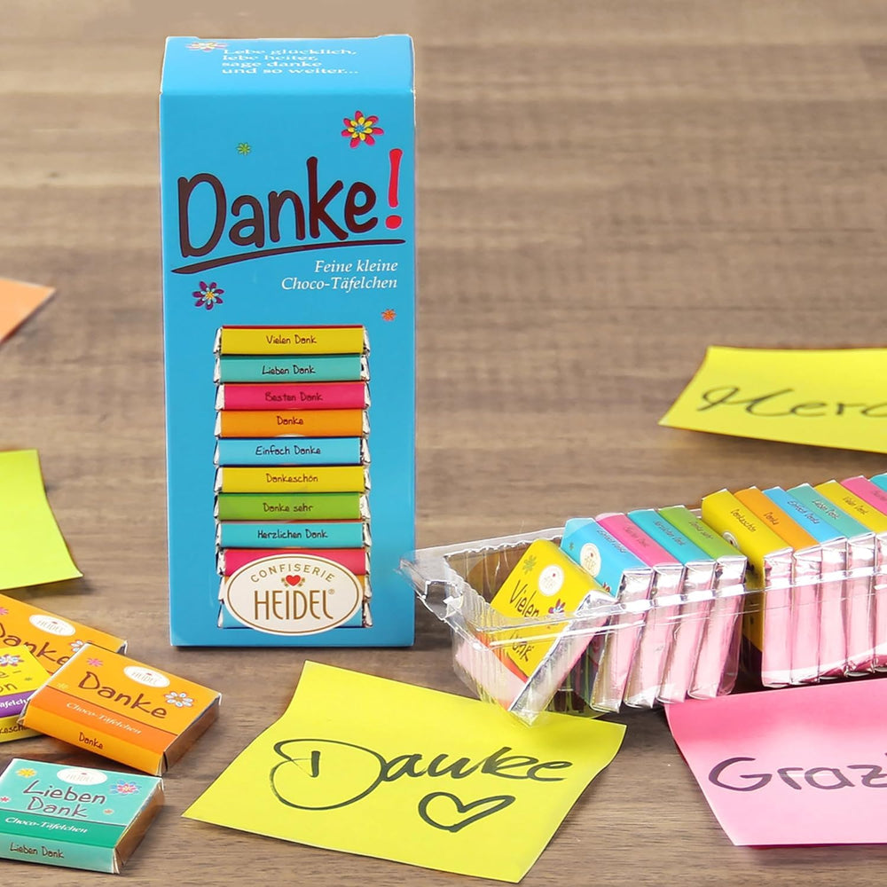 Heidel Thank You Milchschokoladentafeln 3x80g, 16 Minitafeln à 5g pro Packung, Verschiedene Dankesbekundungen, Exquisite Geschenkidee