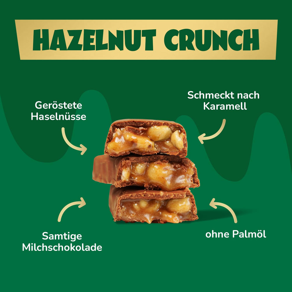 Karamell- und Haselnuss-Schokoriegel voraus | 12 Schokoriegel x 35 g ohne Zuckerzusatz | 1,9 g Zucker pro Riegel | Knuspriger Haselnuss- und Karamellgeschmack | Low-Carb-Süßigkeiten | Kein Palmöl