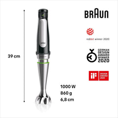 Braun Multiquick 7 MQ 7035X Stabmixer - Pürierstab Mit abnehmbarem Edelstahl Mixfuß Mit Activeblade Technologie Zum Pürieren Der Härtesten Ingredient, Inkl. 3-teiliges Zubehörset, 1000 Watt, Schwarz Kitchen Naty Shop