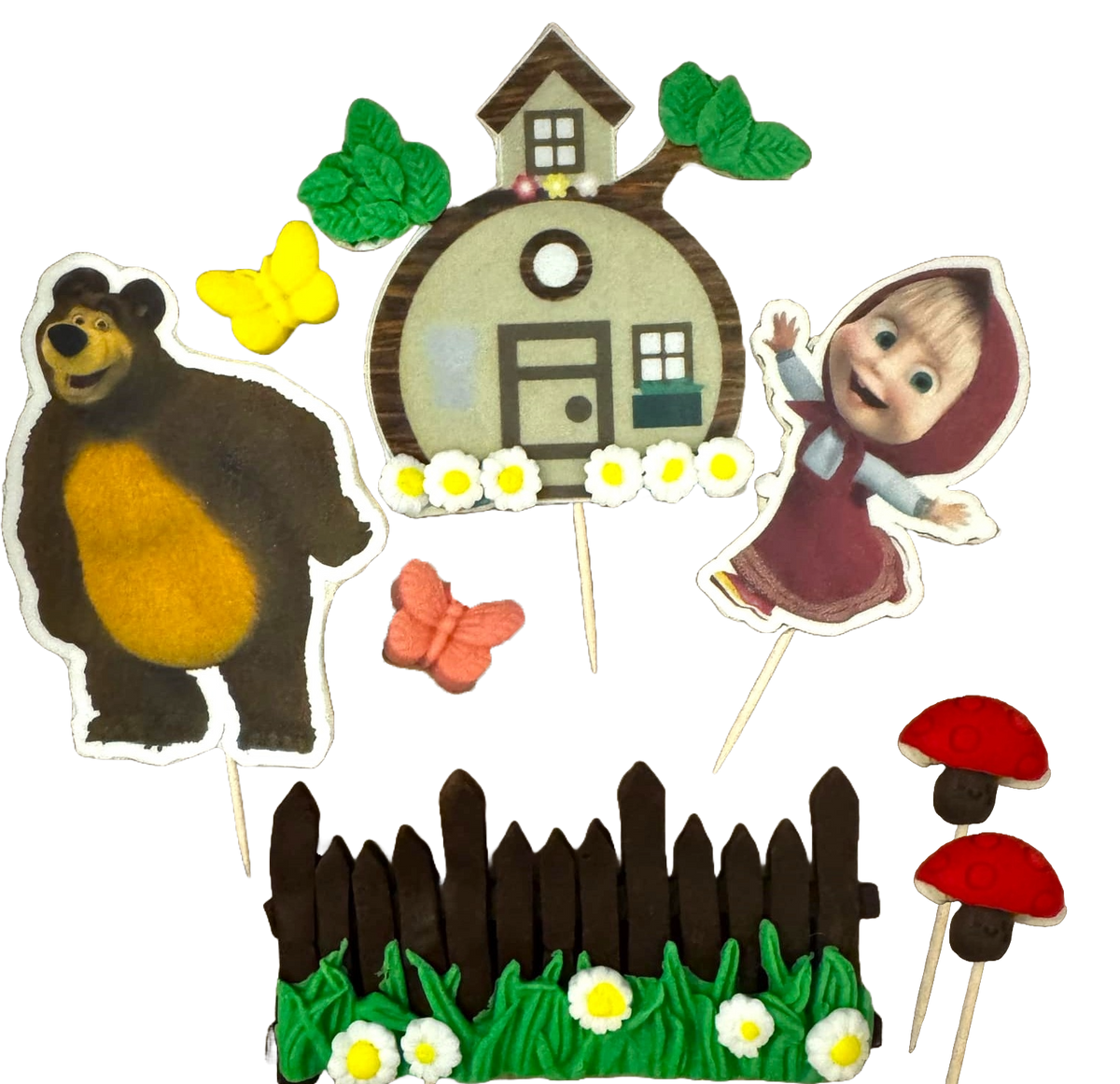 Set 8 decoratiuni comestibile din pasta de zahar, Masha si ursul Decoratiuni din Pasta de Zahar Naty Shop