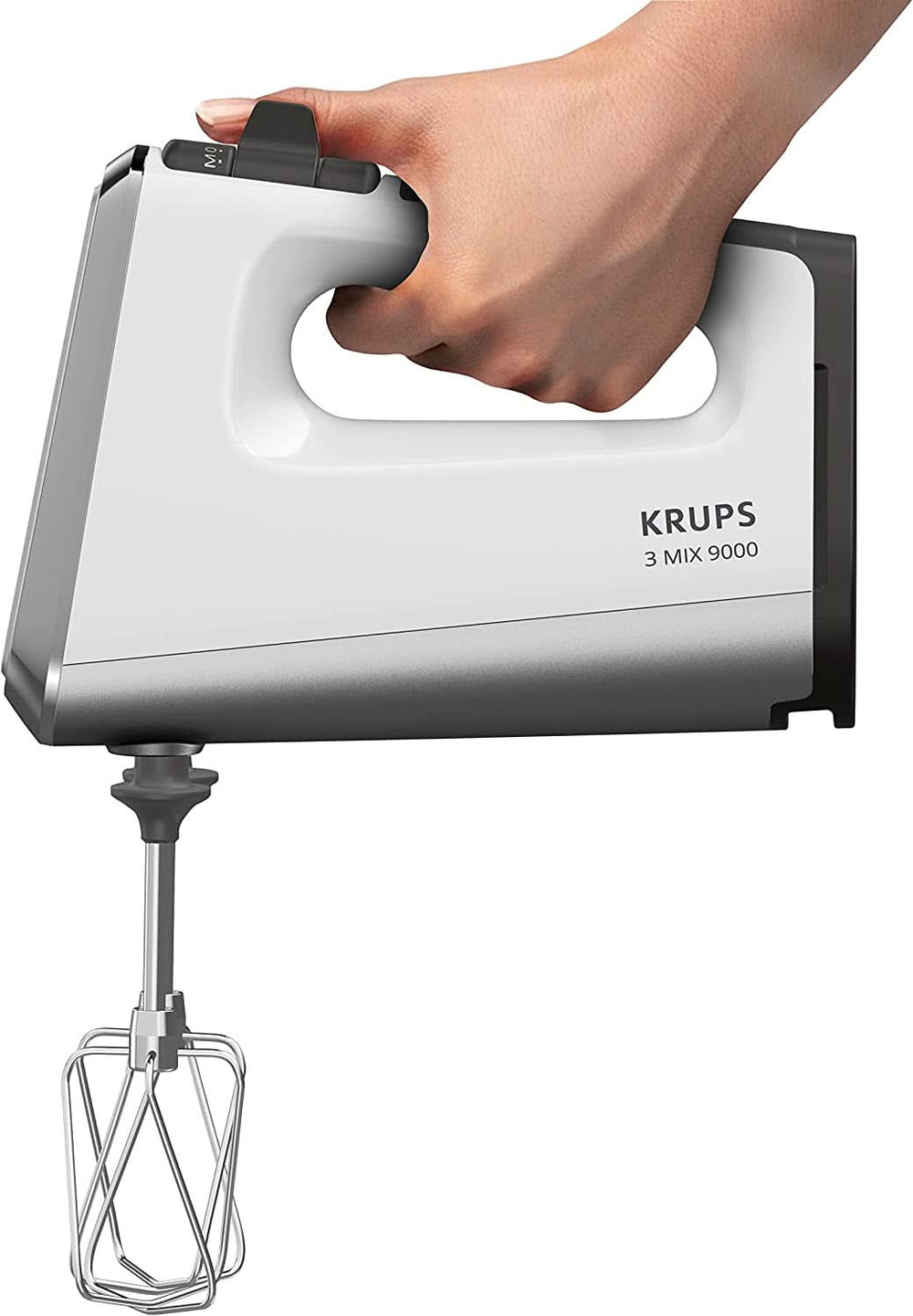 Krups GN9121 3 Mix 9000 Handmixer | 750 Watt | Geschwindigkeitsregler | Turbomodus | Auswurffunktion | Ergonomischer Griff inkl. Schneebesen, Knethaken, Pürierstab-Aufsatz, Messbecher | Weiß/Silber Naty Shop