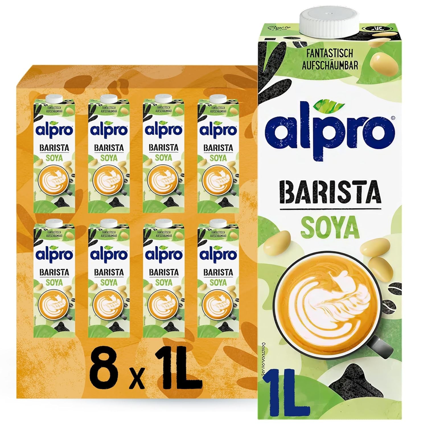 Alpro Barista Haferdrink – Zum Aufschäumen – Vegan und milchfrei – Von Natur aus laktosefrei – Reich an Ballaststoffen, Kalzium und Vitaminen – 8 x 1 L – Haltbar