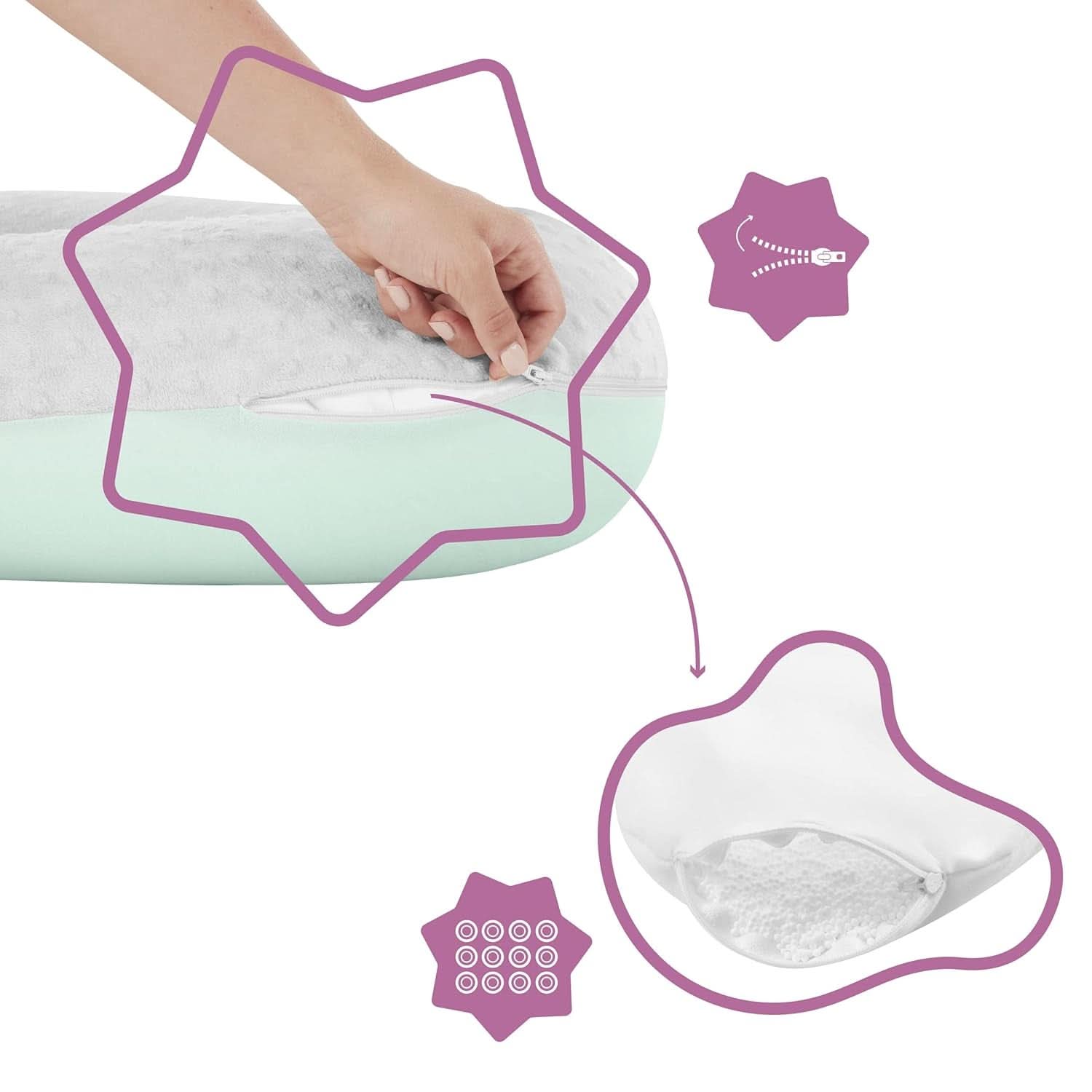 Badabulle Stillkissen und flauschiges Schwangerschaftskissen, 150 cm, inklusive Bezug, ergonomische Form Zubehör Essen und Stillen Bebe Naty Shop