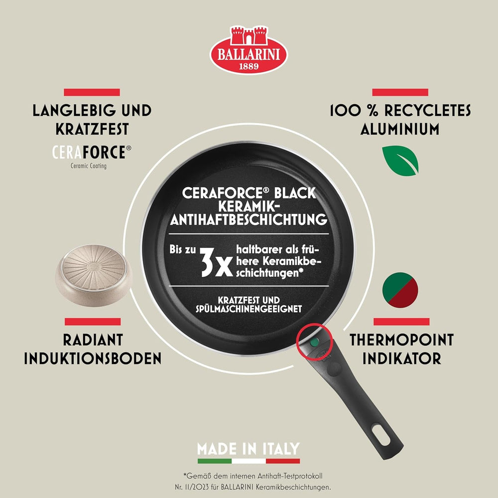 Ledro Bratpfanne, 24 cm, Aluminium, induktionsgeeignet, Antihaft-Keramikbeschichtung, Thermopoint, Made in Italy, beige Töpfe und Pfannen Naty Shop