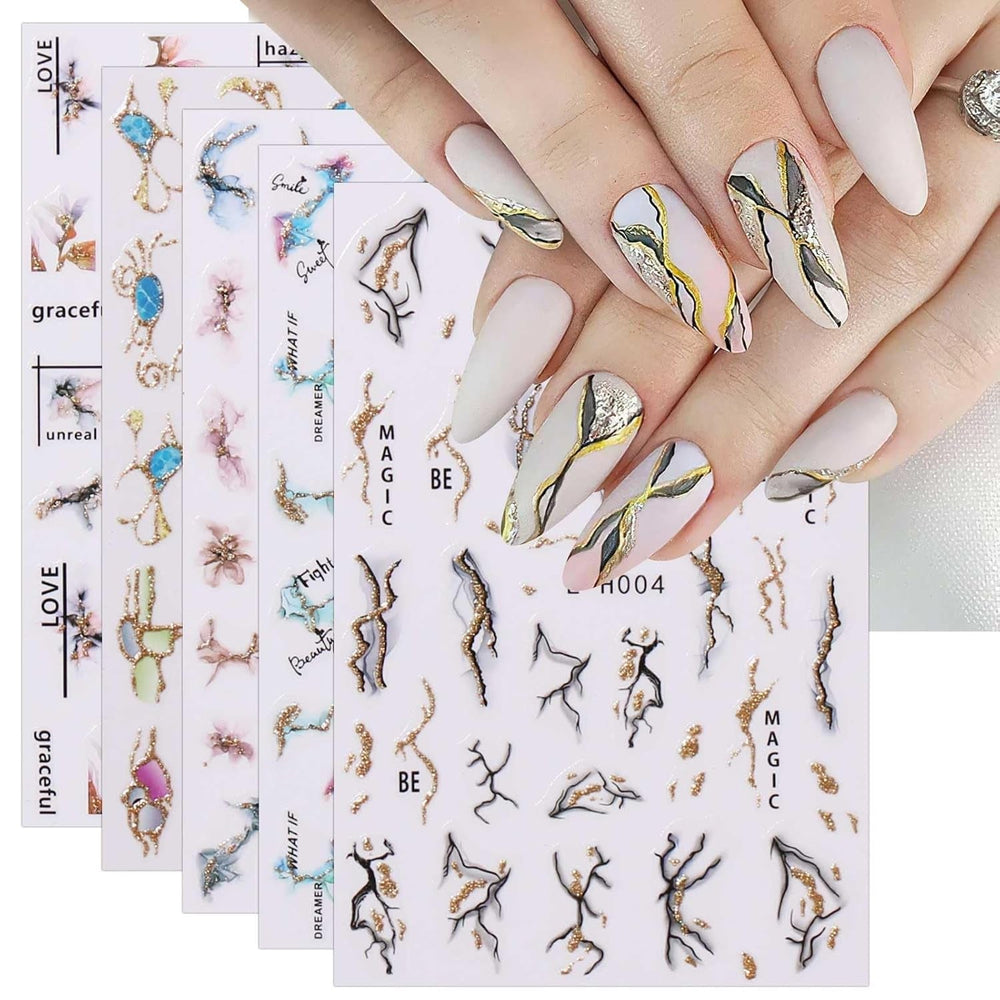 Jmeowio JMEOWIO Nagelsticker Marmor Französische Spitze 10 Blatt Nail Art Sticker Selbstklebend Nagelaufkleber Bunt Dekoration Nageldesign Zubehör
