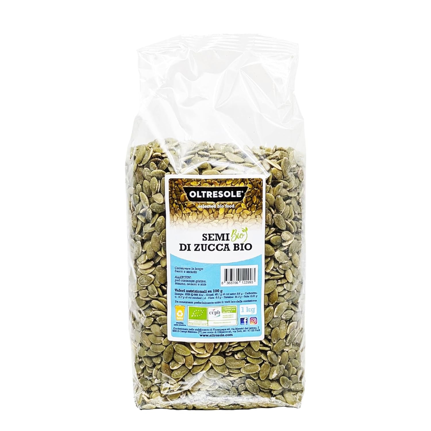 Geschälte Bio-Kürbiskerne, 3 kg, rohe, ölige, ungeröstete und ungesalzene Bio-Samen, ideal als Snack oder Salat, praktische Größe