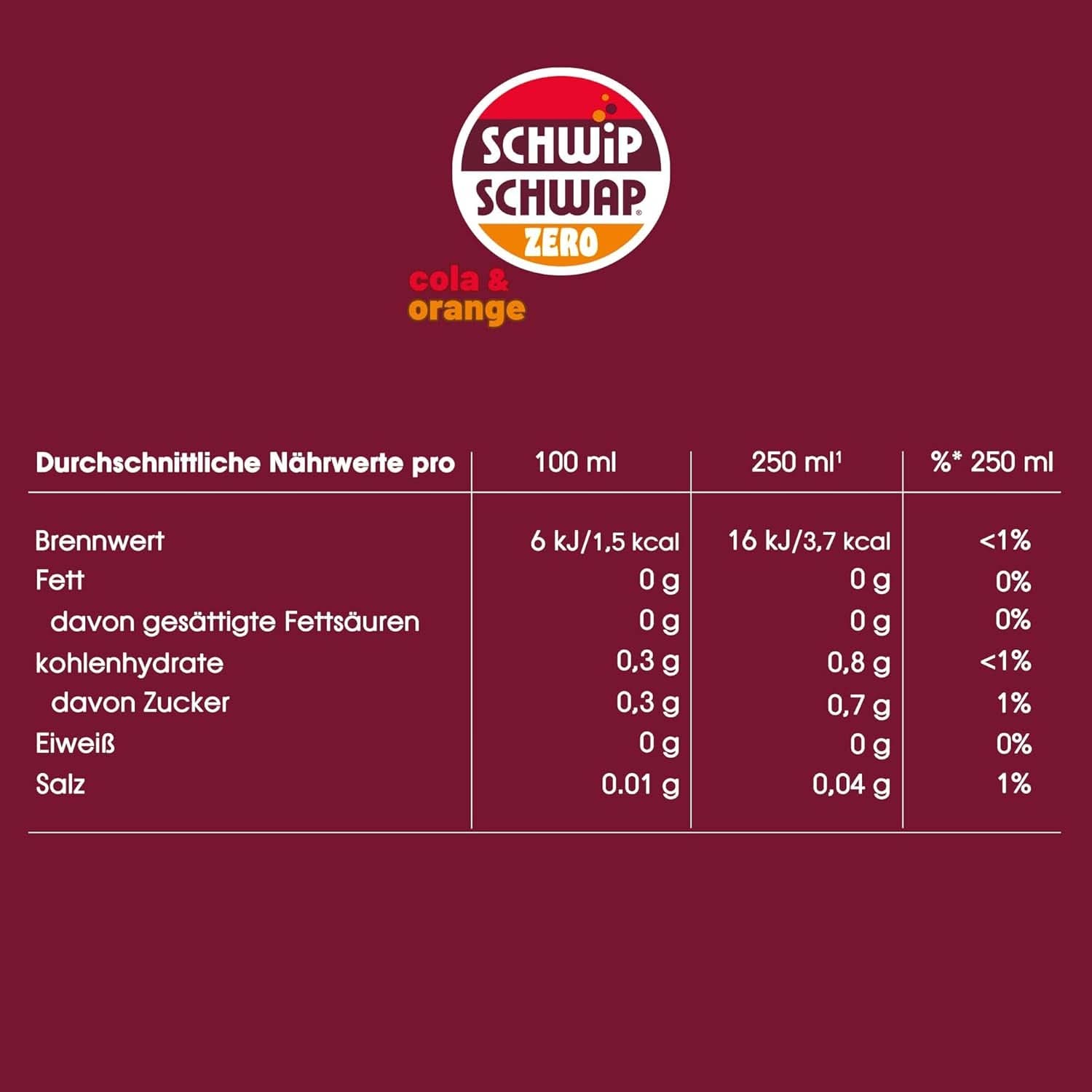 SCHWIPSCHWAP ZERO - XXL PACK - Koffeinhaltiges Cola-Erfrischungsgetränk mit Orangen, Set 6 x 1,75 Liter Naty Shop