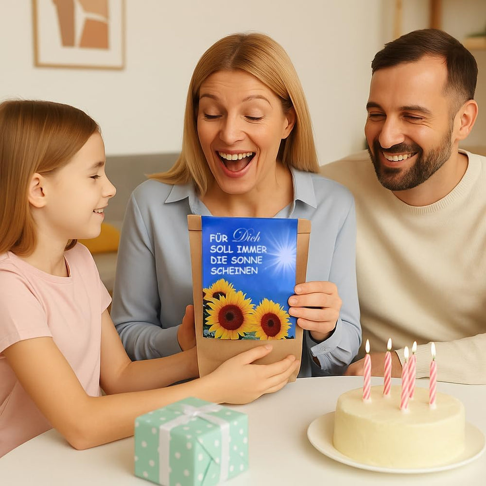 Geschenk für Frauen – Möge die Sonne immer für Sie scheinen – Sonnenblumen-Anzuchtset, Geschenkidee-Überraschungstüte, Pflanzset