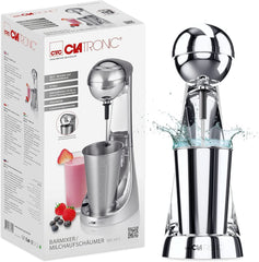 Clatronic® Barmixer U. Milchaufschäumer | Smoothie-Maker | 650 ml Edelstahlbehälter | Praktischer Becherhalter | Mixer | 2 Geschwindigkeitsstufen | Kraftvoller 65-Watt-Motor | Chromdesgin | BM 3472 Küche Naty Shop