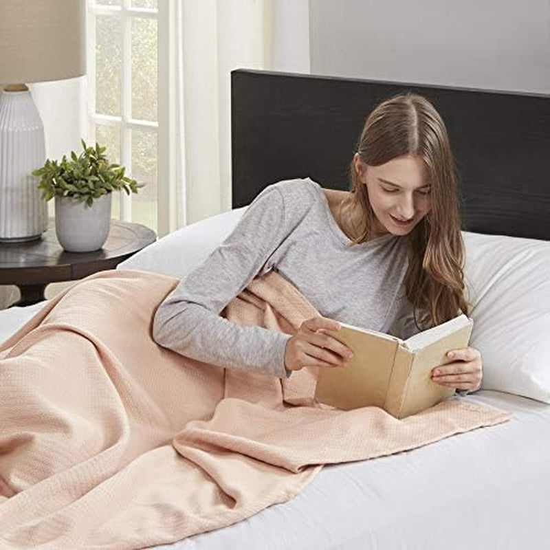 Madison Park Luxuriöse flüssige Baumwolle, hochwertige, weiche, bequeme Decke aus 100 % ringgesponnener Baumwolle für Bett, Couch oder Couch, Blush Full/Queen Quilts & Quilts Naty Shop