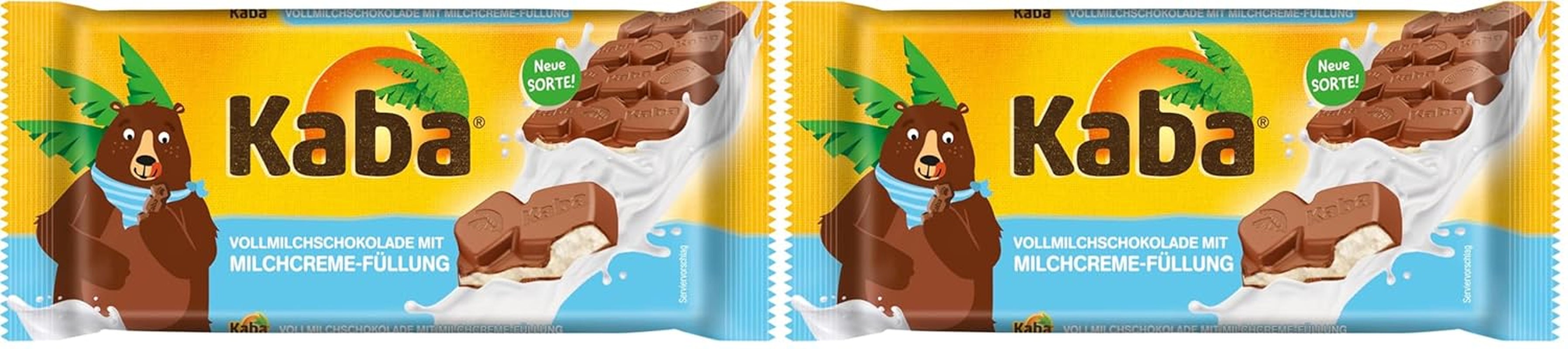 Kaba Vollmilch- und Milchcreme-Schokoriegel mit Schokoladenfüllung, 90 g Riegel, schmelzende Schokolade mit leichter Milchcreme und Kaba Original-Geschmack (2er-Pack)