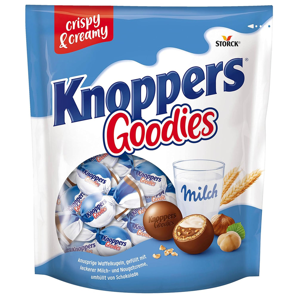 Knoppers Goodies Crunchy Minis – 1 x 180g – knusprige Waffelbällchen gefüllt mit Haselnussstückchen, Milch und Nougatcreme, überzogen mit Schokolade