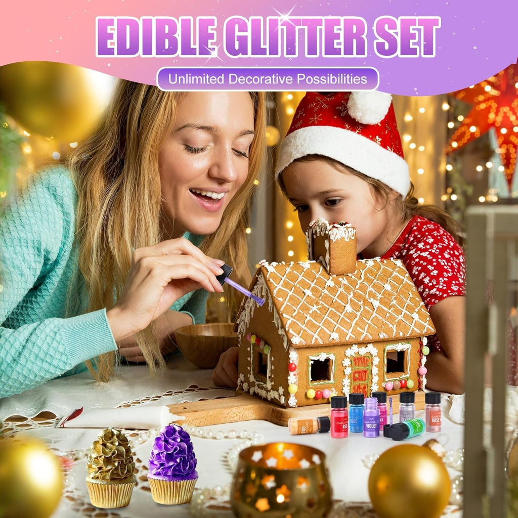 Set de sclipici comestibil - 4 culori pudră de sclipici comestibilă multicoloră, praf de sclipici pentru prăjituri, băuturi, alimente - pudră de sclipici metalică, colorant alimentar pentru cocktailuri, vin, fondant