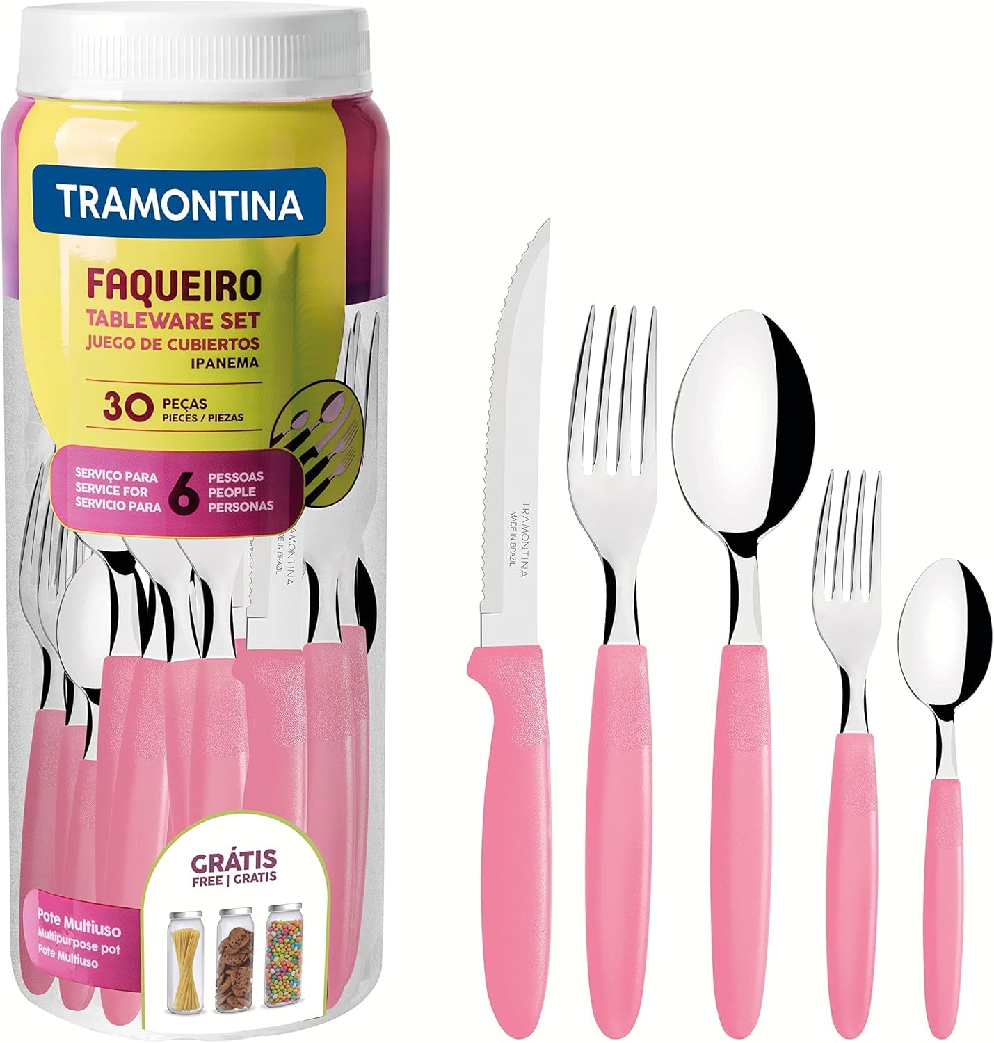 Tramontina Ipanema Besteckset für 6 Personen, 30-teilig, Edelstahl Kitchen Naty Shop Pink