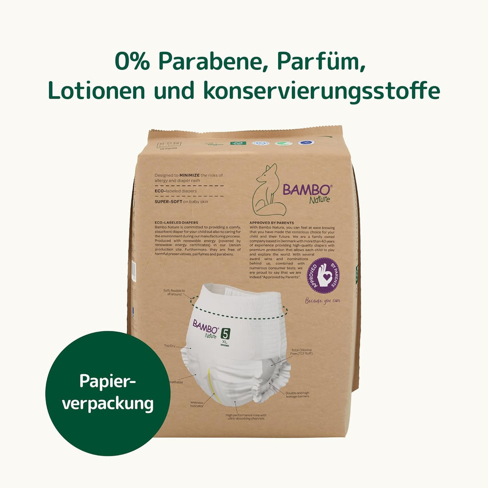 Bambo Nature Windeln, Größe 5 (11–17 kg) – Monatsbox mit 95 Stück | Windeln mit verbessertem Auslaufschutz | Ultimativer Komfort und Freiheit für aktive Kinder | Dermatologisch getestete Windeln
