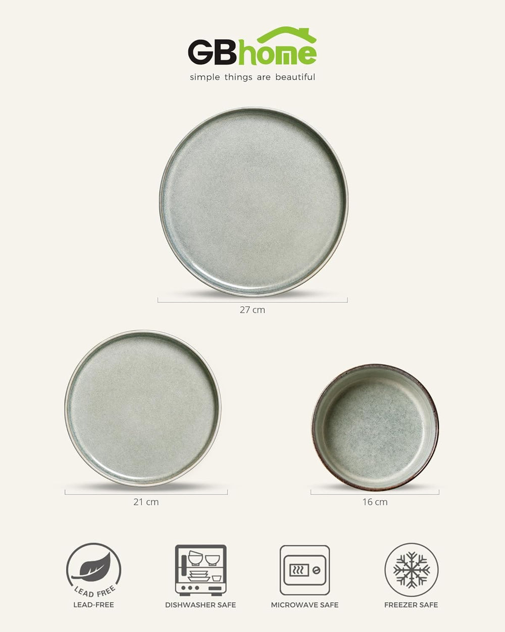 Set de veselă din gresie GBhome pentru 6 persoane, 18 piese, glazură reactivă, set de veselă din gresie lucrat manual, potrivit pentru cuptorul cu microunde și mașina de spălat vase, set de bol și farfurie