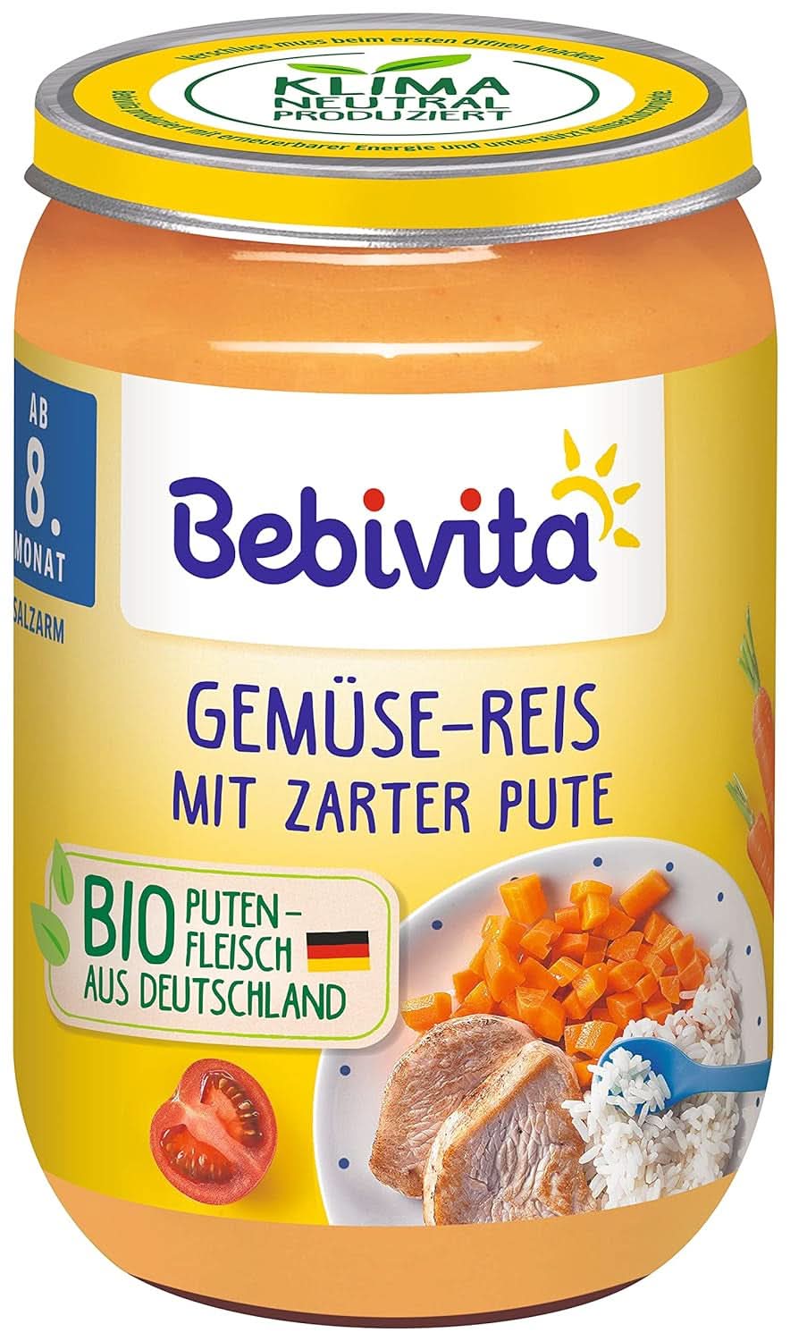 Menüs Ab 8 Monaten Spaghetti Bolognese, 6er-Pack (6 x 220 Gramm), mittelgroß Mutter und Kind Naty Shop 220 Gramm Gemüsereis mit zartem Truthahn