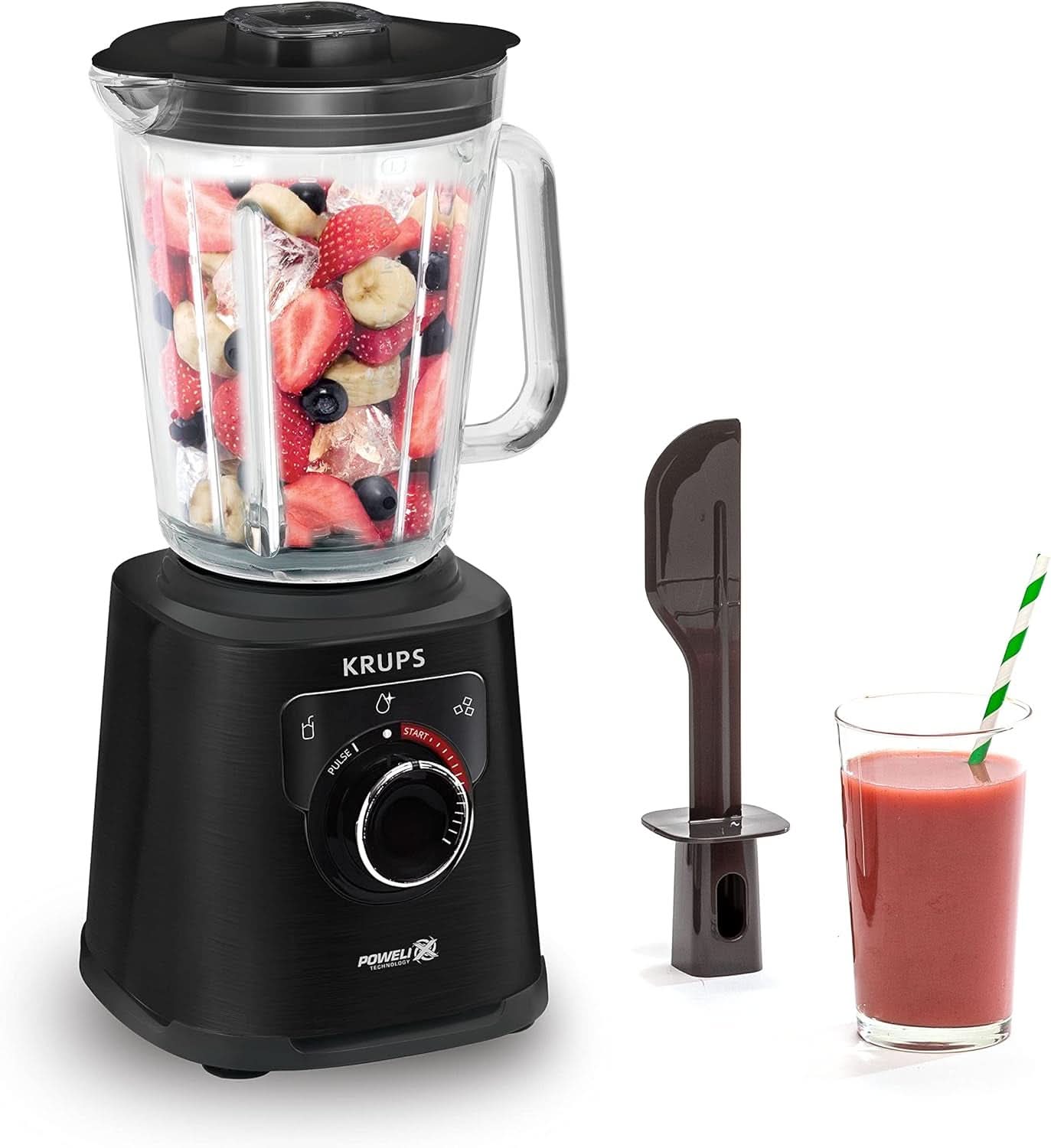 Krups KB403D Perfectmix + Hochleistungsstandmixer | 1.200 W | 28.000 U/min | 2L Glasbehälter | 3 voreingestellte Programme | Powelix-Technologie | Edelstahl/Dunkelgrau Kitchen Naty Shop Schwarz