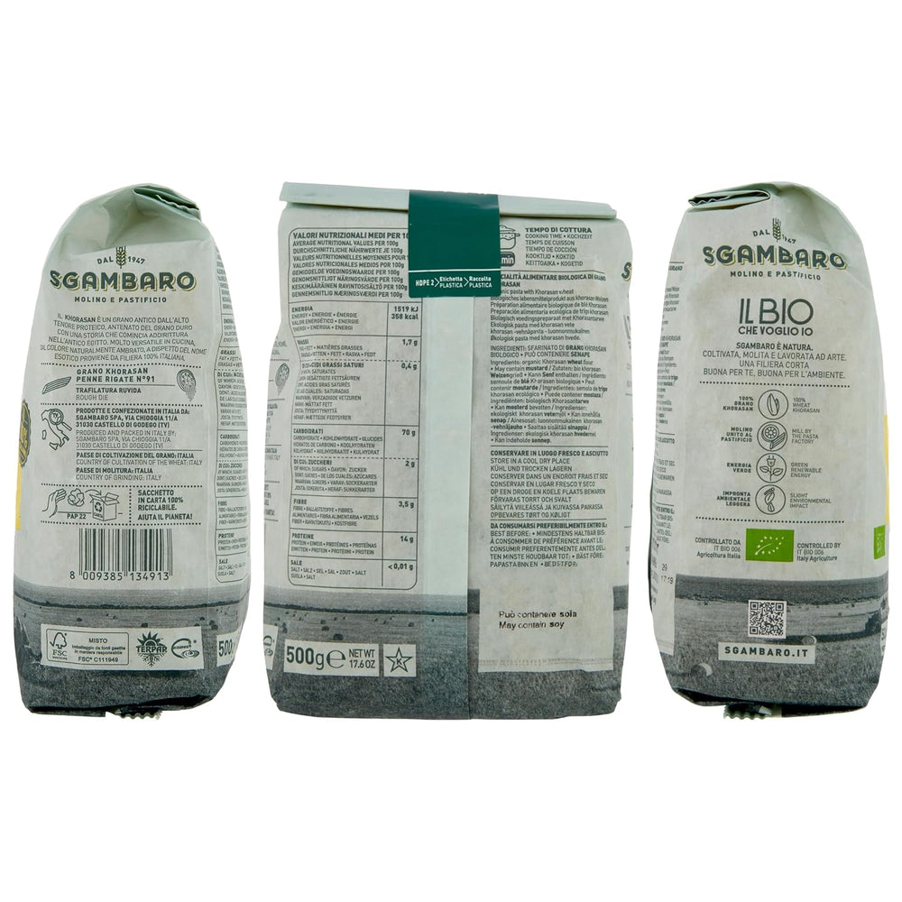 Bio-Penne-Rigate-Nudeln N.91 – 500 g aus Khorasan-Weizen – Uralter Weizen, reich an Proteinen, 100 % in Italien angebaut – Vielseitig in der Küche und reich an Nährstoffen