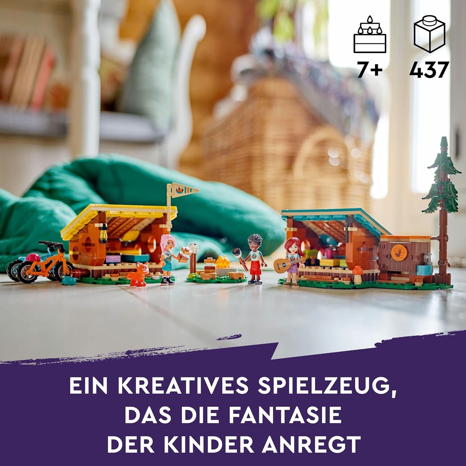 LEGO Friends Gemütliche Hütten im Abenteuercamp, Outdoor-Rollenspielset, Kinderspielzeug für Mädchen und Jungen ab 7 Jahren mit 3 Figuren und Fuchs, Campingspielzeug 42624 Bausets Besuchen Sie den LEGO-Store